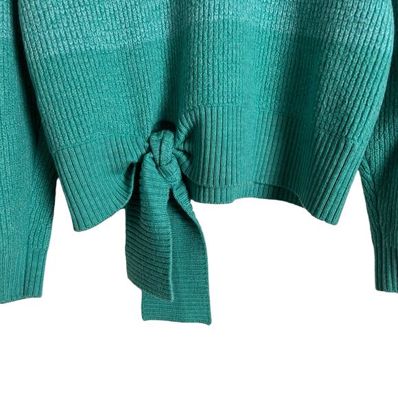 Parker Hampton Teal Blue Colorblock Tie Hem Crewneck Sweater Size Large - Picture 8 of 11